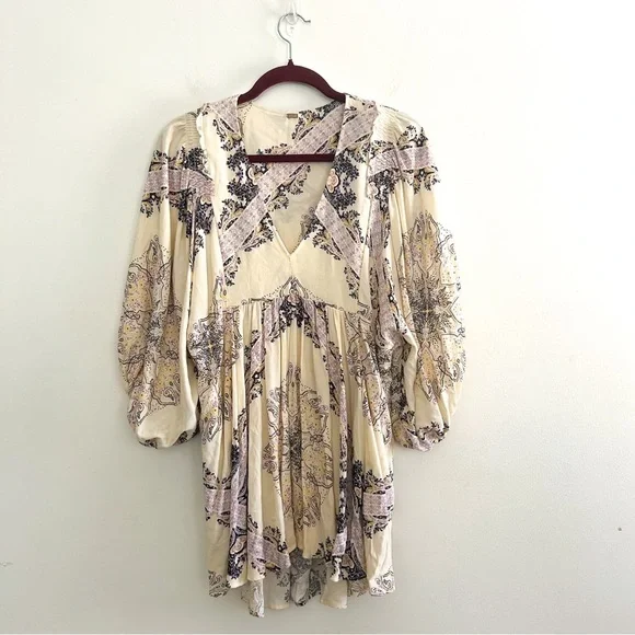 Free People Girl Talk Babydoll Tunic Ivory Boho Flowy Top Size S - Picture 5 of 15